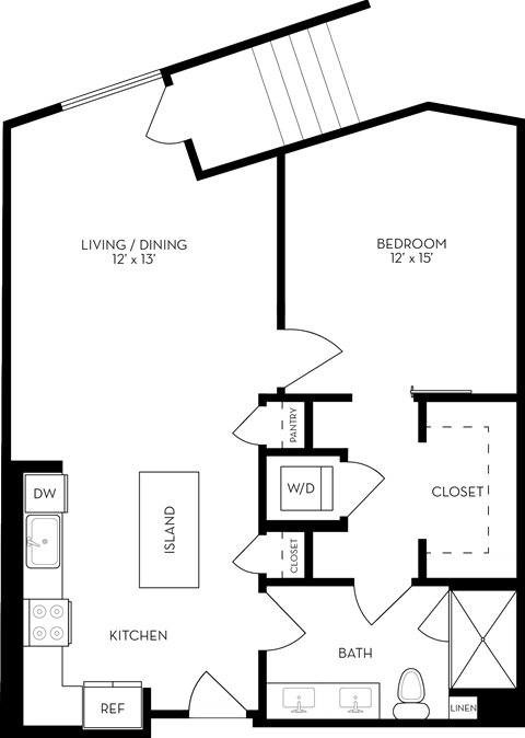 a floor plan of a house with a bedroom and a living room